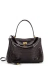 Balenciaga Women Rodeo Leather Shoulder Bag With Croco Effect In Burgundy