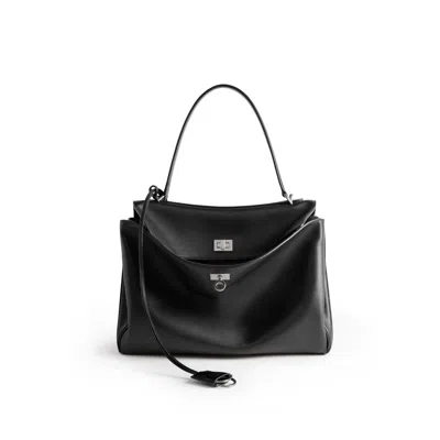 Balenciaga Rodeo Media Leather Handbag In Black
