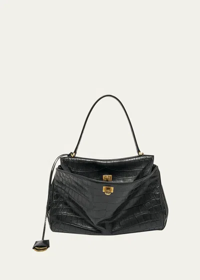 BALENCIAGA RODEO MEDIUM CROC-EMBOSSED TOP-HANDLE BAG