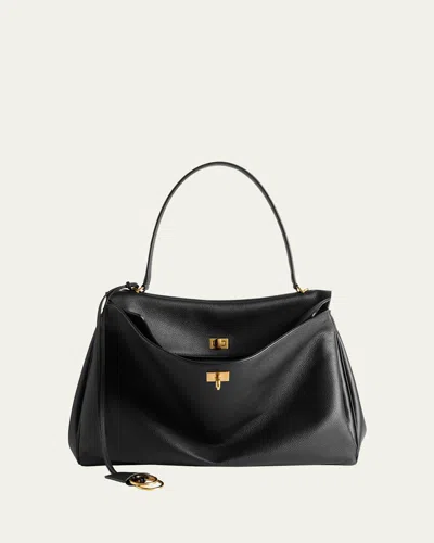 Balenciaga Rodeo Medium Grained Leather Top-handle Bag In Black