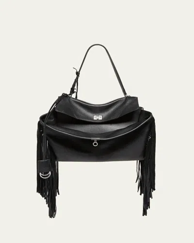 Balenciaga Rodeo Medium Leather Fringed Top-handle Bag In Black