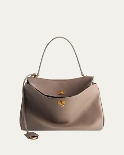 Balenciaga Rodeo Medium Leather Shoulder Bag In Brown