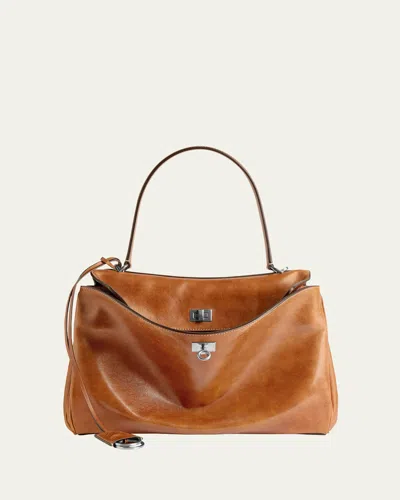 Balenciaga Rodeo Medium Leather Top-handle Bag In Tan Cowboy