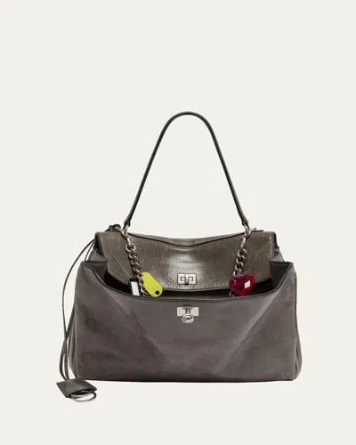 Balenciaga Rodeo Medium Leather Top-handle Bag With Charms In Grey