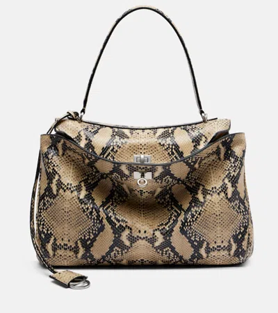 Balenciaga Medium Rodeo Python Print Leather Top Handle Bag In Brown