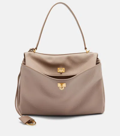 Balenciaga Rodeo Medium Leather Tote Bag In Sand
