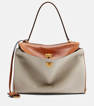 Balenciaga Rodeo Medium Leather-trimmed Canvas Top-handle Bag In White