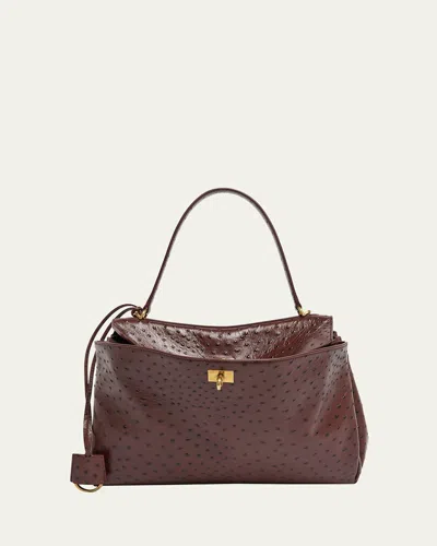 Balenciaga Rodeo Medium Ostrich-embossed Top-handle Bag In 2053 Chocolate