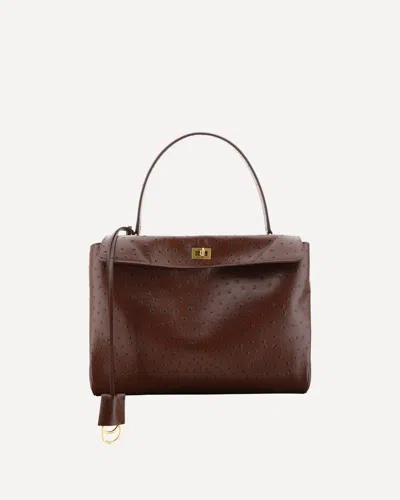 Balenciaga Rodeo Medium Ostrich-embossed Top-handle Bag In 2053 Chocolate