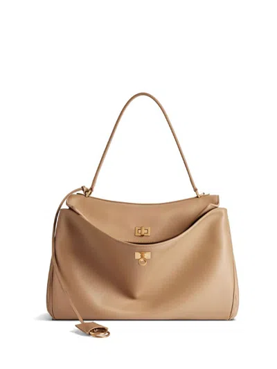 Balenciaga Rodeo Medium Smooth Leather Hand Bags In Sand