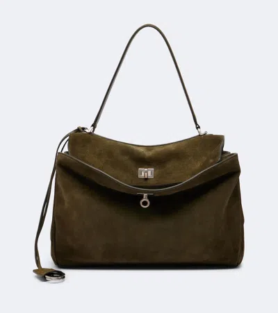 Balenciaga Rodeo Medium Suede Shoulder Bag In Green