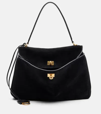 Balenciaga Rodeo Medium Suede Tote Bag In Black