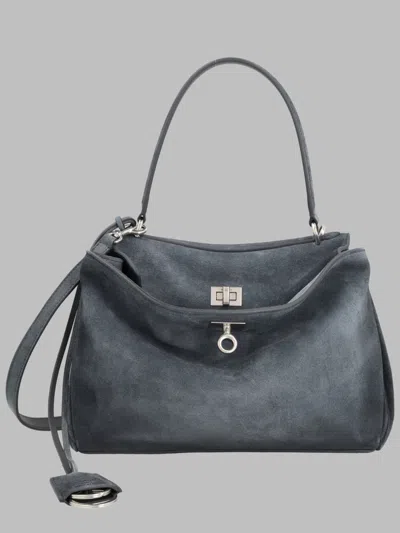 Balenciaga Rodeo Mini Calfskin Suede Tote Bag In Gray