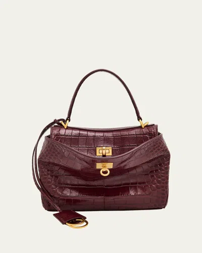 Balenciaga Rodeo Mini Croc-embossed Top-handle Bag In Burgundy