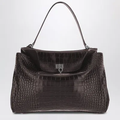 Balenciaga Rodeo Mini Handbag In Espresso Crocodile-embossed Leather In Brown