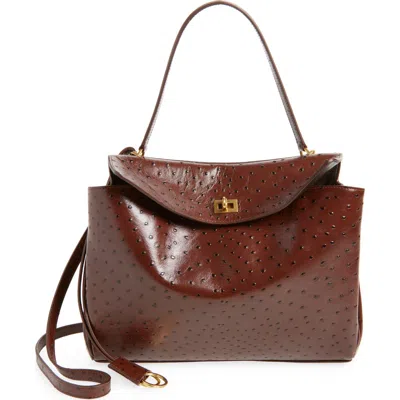 Balenciaga Rodeo Ostrich Embossed Leather Top Handle Bag