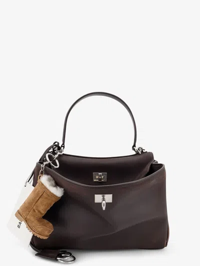 Balenciaga Rodeo S Leather Crossbody Bag With Vintage Motif In Brown