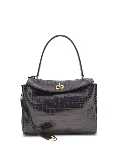 Balenciaga Rodeo Shoulder Bag In Crocodile-print Leather