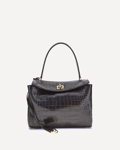 Balenciaga Rodeo Shoulder Bag In Crocodile-print Leather In Black