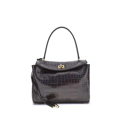 Balenciaga Rodeo Shoulder Bag In Crocodile-print Leather In Black