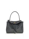 Balenciaga Rodeo Shoulder Bag In Crocodile-print Leather In Black