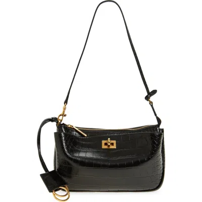Balenciaga Rodeo Sling Croc Embossed Leather Pouchette In Black