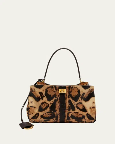 Balenciaga Rodeo Small Animal-print Calf Hair Top-handle Bag In Brown