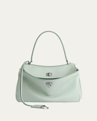 Balenciaga Rodeo Small Calfskin Top-handle Bag In 3837 Green
