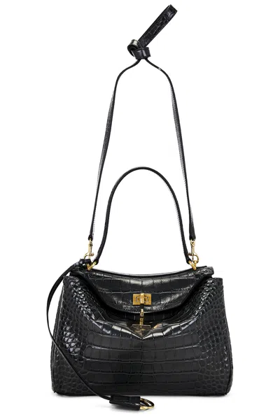 Balenciaga Rodeo Small Croc Embossed Top Handle Bag In Brown