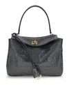 Balenciaga Rodeo Shoulder Bag In Crocodile-print Leather In Black