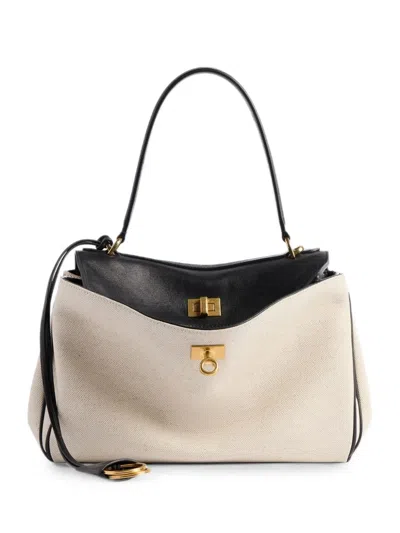 Balenciaga Rodeo Small Linen And Leather Tote Bag In White