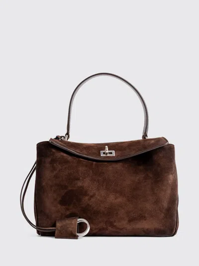 Balenciaga Rodeo Small Suede Calfskin Handbag With Charm And Turn-lock Closure In Brown