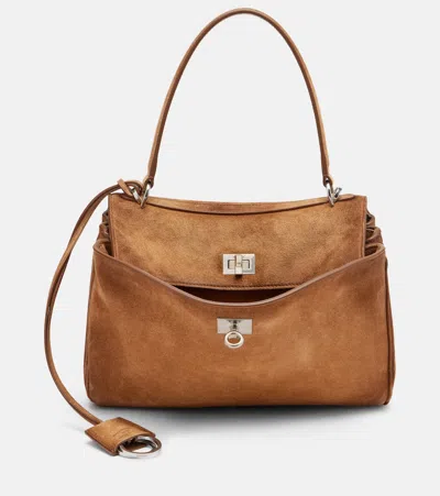 Balenciaga Rodeo Small Suede Tote Bag In Brown