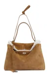 Balenciaga Womens  Rodeo Suede Top Handle Bag In Noce & White