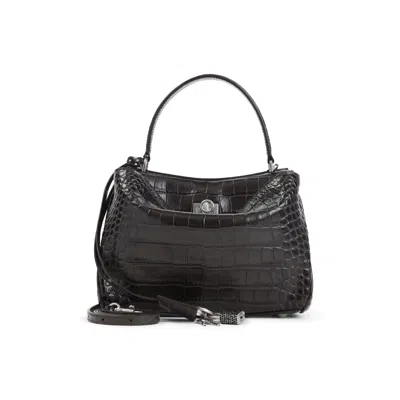 Balenciaga Crocodile Texture Top Handle Shoulder Bag In Brown