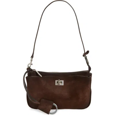 Balenciaga Rodeo Waxed Suede Sling Pouchette In Brown