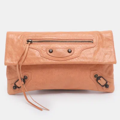 Pre-owned Balenciaga Rose Blush Leather Classic Envelope Clutch In Pink