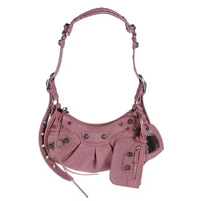 Balenciaga Rose Glitter Le Cagole Xs Shoulder Bag In Pink