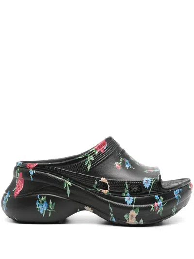 Balenciaga Pool Crocs Eva Print In Black