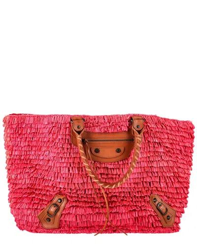 Balenciaga Rose Raffia Panier Basket Bag (authentic Pre-loved) In Pink