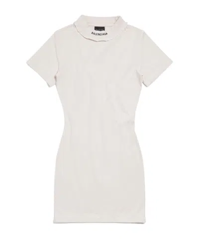 Balenciaga Round Collar T-shirt Mini Dress In Off-white