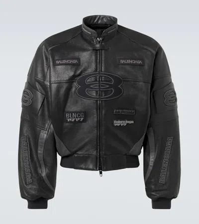 Balenciaga Round Leather Biker Jacket In Black
