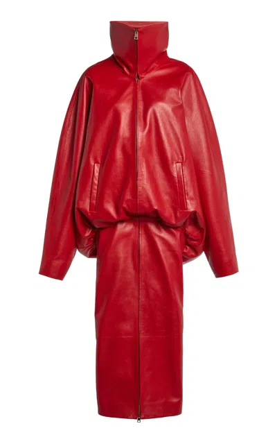 Balenciaga Round Leather Coat In Red