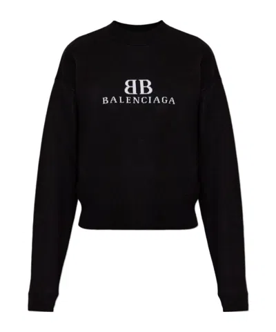 Balenciaga Round Neck Sweater In Black