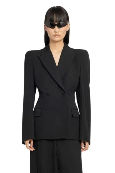 Balenciaga Round Shoulder Waisted Blazer In Black
