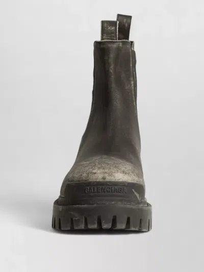 Balenciaga Round Toe Chelsea Strike Leather Boots In Green