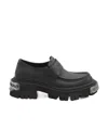Balenciaga Black Leather Tractor Loafers Men In Blacksilver