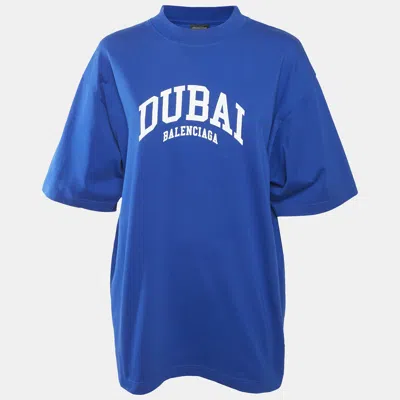 Pre-owned Balenciaga Royal Blue Printed Cotton Medium Fit T-shirt S