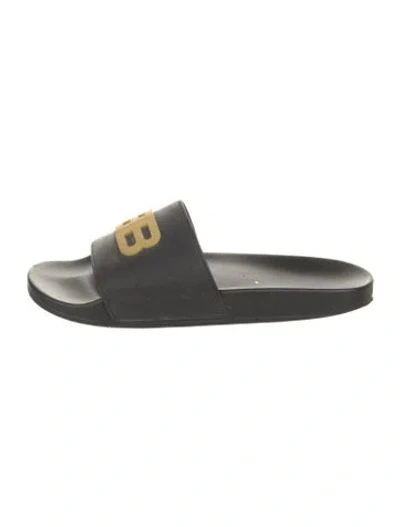 Pre-owned Balenciaga Rubber Graphic Print Slides In Black