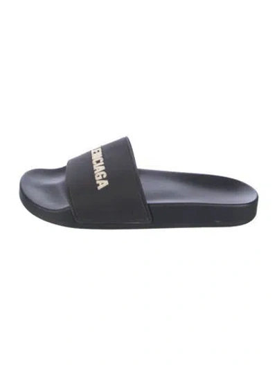 Pre-owned Balenciaga Rubber Graphic Print Slides In Black